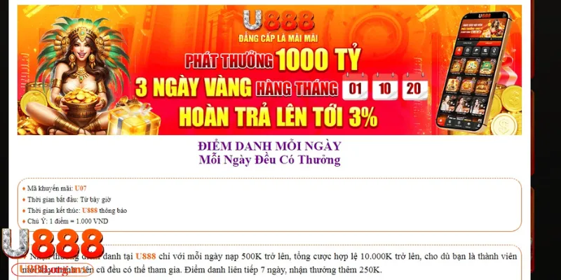 Sự kiện đăng nhập điểm danh U888