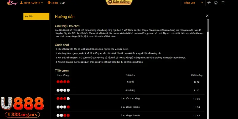 U888 cung cấp rất nhiều ván cược xóc đĩa hấp dẫn